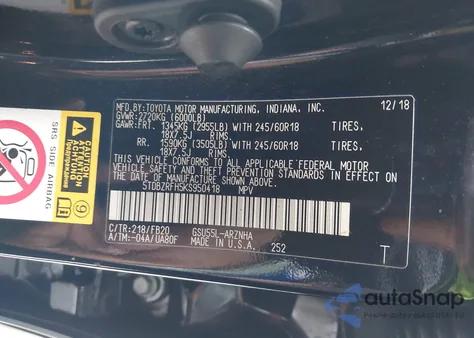 2019 Toyota Highlander Le from USA, damaged, VIN 5TDBZRFH5KS950418